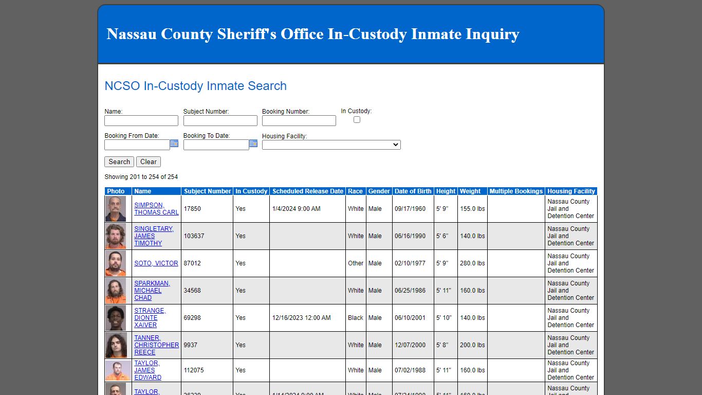 NCSO In-Custody Inmate Search